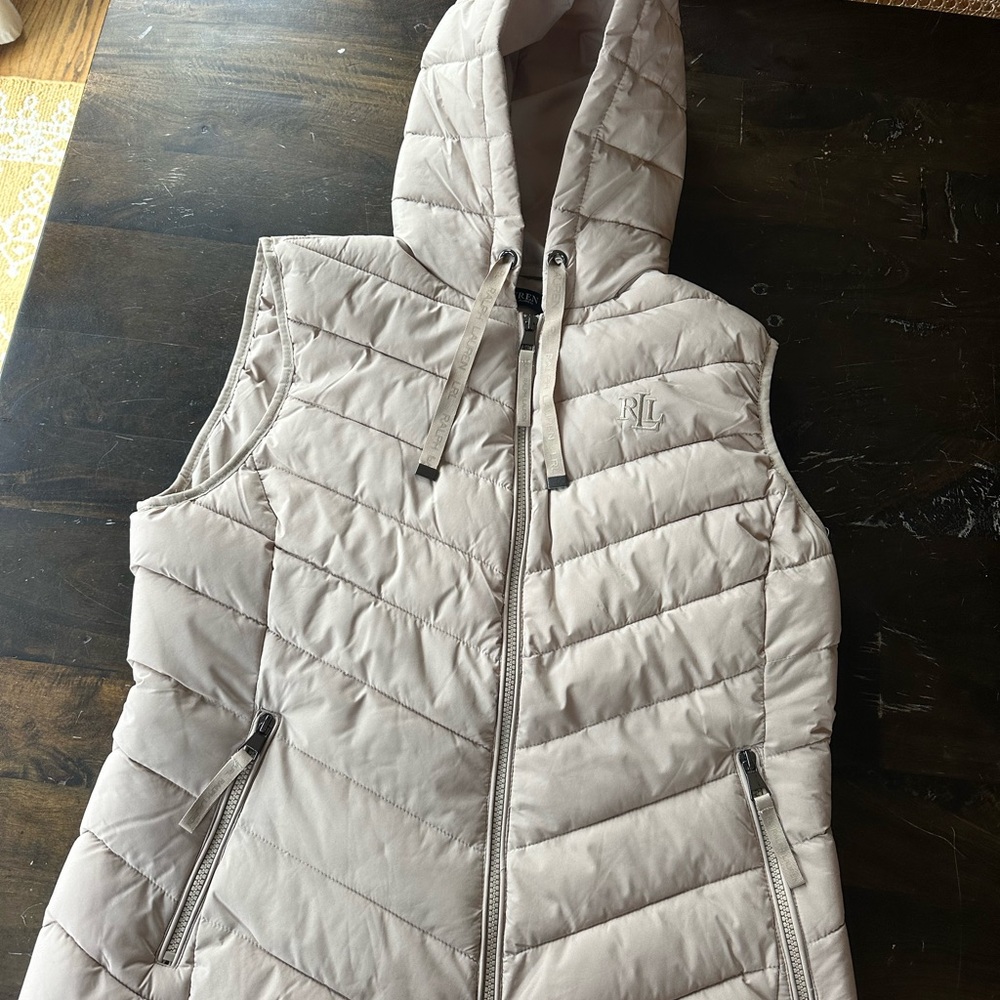 Ralph Lauren Women's Beige Quilted Hooded Vest NWT